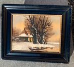 Winters Tafereel op Hout - Gesigneerd EWL, Antiek en Kunst, Ophalen of Verzenden