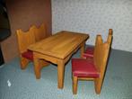 O) eettafel + 4 stoelen /  hout - rood leer schaal 1:12, Verzamelen, Poppenhuizen en Toebehoren, Decoratie, Ophalen of Verzenden