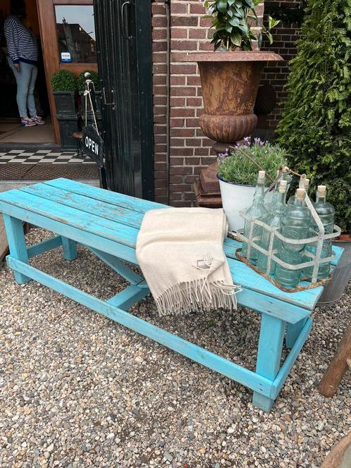 Landlijke Brocante ibiza tuin keuken bank blauw, Tuin en Terras, Tuinbanken, Zo goed als nieuw, Hout, Ophalen of Verzenden