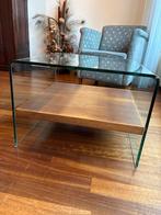 Stijlvolle Bijzettafel - Glas en Hout, Ophalen, Gebruikt, 50 tot 100 cm, Vierkant