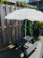 Prachtige zwarte kinder picknicktafel met witte parasol, Tuin en Terras, Picknicktafels, Gebruikt, Rechthoekig, Hout, Ophalen