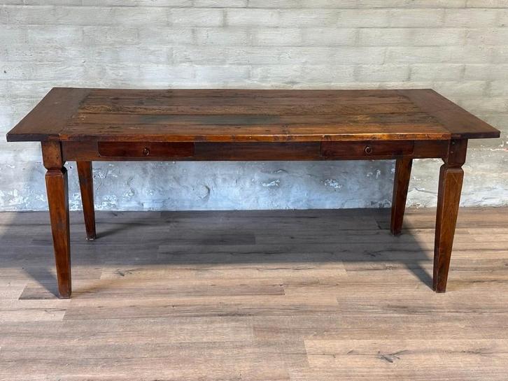 Boerentafel met 2 lades - 200 x 89,5 cm + 80 cm hoog, Huis en Inrichting, Tafels | Eettafels, Gebruikt, 50 tot 100 cm, 200 cm of meer