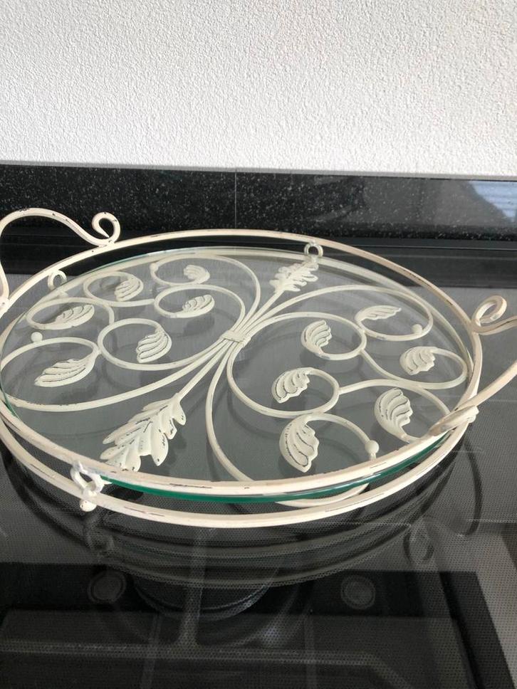 Brocant Dienblad IJzer met Glas, Antiek en Kunst, Curiosa en Brocante, Ophalen of Verzenden