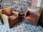 Vintage buffel leren Fauteuils (Set van 2), Huis en Inrichting, Fauteuils, Ophalen, Gebruikt, 50 tot 75 cm, Leer