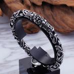Zilverkleurige doodskop heren armband (punk rock zilveren), Verzenden, Nieuw, Zilver