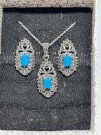 Zilveren setje met turkoois ( oorbellen en hanger), Ophalen, Info@zilver.com, Blauw, Kleiner dan 17
