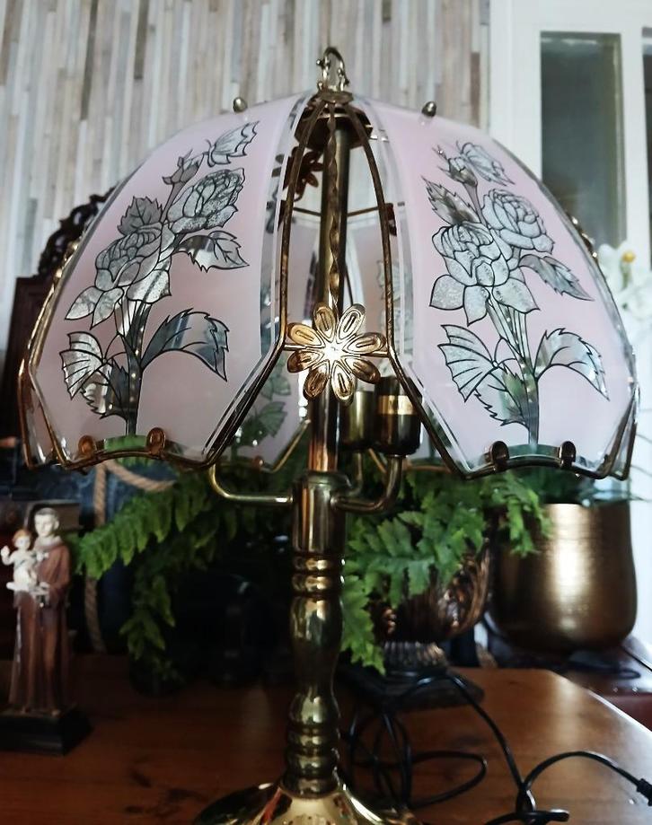 Grote hollywood regency tafellamp touch lamp roze glas '80, Antiek en Kunst, Curiosa en Brocante, Ophalen of Verzenden
