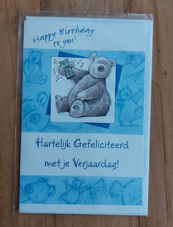 nieuwe blauwe felicitatie kaart met beer + envelop beschikbaar voor biedingen