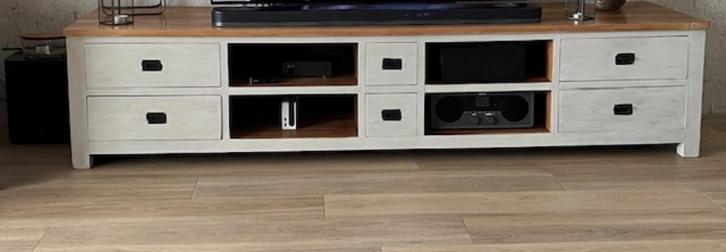 teak tv meubel / dressoir, Huis en Inrichting, Kasten | Dressoirs, Gebruikt, 200 cm of meer, 50 tot 75 cm, Met lade(s), Met plank(en)