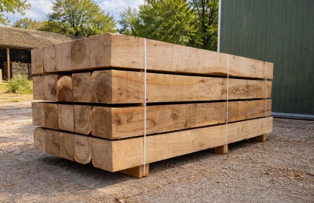 Onbehandelde eiken balken, Tuin en Terras, Palen, Balken en Planken, Nieuw, Balken, 250 cm of meer, Ophalen of Verzenden