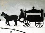 Begrafenis kerkhof sneeuw silhouet geknipt grafkist koets, Antiek kunst schilderijen klassiek papierknipkunst curiosa, Ophalen of Verzenden