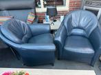 2 Fauteuils  leer donkerblauw, Ophalen, 75 tot 100 cm, Leer, 50 tot 75 cm