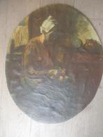 Ovaal schilderij 19e eeuws.Linnen op karton gelijmd, Antiek en Kunst, Kunst | Schilderijen | Klassiek, Ophalen of Verzenden