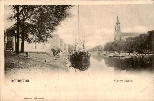 Schiedam - Nieuwe Haven - Boot, Verzamelen, Ansichtkaarten | Nederland, Ongelopen, Zuid-Holland, Voor 1920, Ophalen of Verzenden