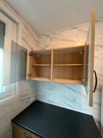 Keukenkasten met blad en ophangkast met glazen deuren, Huis en Inrichting, Keuken | Keukenelementen, Ophalen, Gebruikt, Bruin