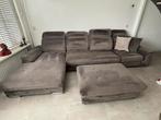 Functionele Velvet Bank met Slaapfunctie + Hocker, Ophalen, 300 cm of meer, Zo goed als nieuw, Rechte bank