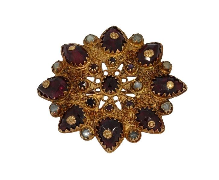 Granaat ster antieke 14k gouden broche Friesland 19e eeuws, Sieraden, Tassen en Uiterlijk, Antieke sieraden, Broche, Goud, Met edelsteen