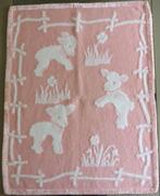Vintage Good Night Dralon baby deken roze wit met lammetjes, Ophalen of Verzenden, Zo goed als nieuw, 85 tot 100 cm, Deken