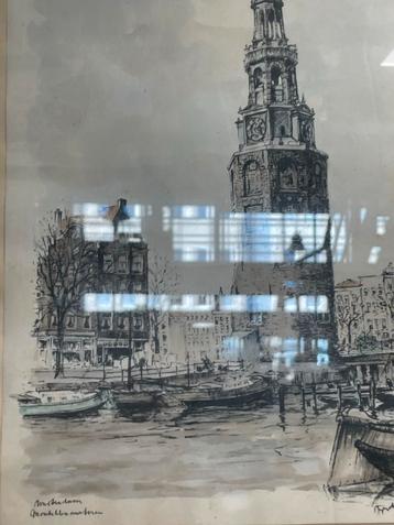 Amsterdam Aquarel Montelbaanstoren beschikbaar voor biedingen