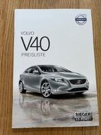 Volvo V40 Prijslijst autofolder 2014 brochure, Ophalen of Verzenden, Zo goed als nieuw, Volvo