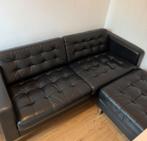 Landskrona IKEA zwart leren bank met hocker!!, Huis en Inrichting, Ophalen, Gebruikt, Leer