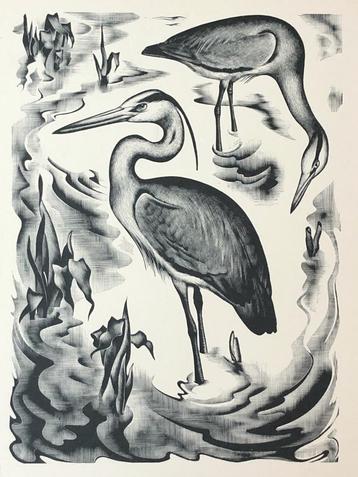 ART DECO Agnes Miller Parker (18951980) Houtsnede 'Blauwe Re beschikbaar voor biedingen