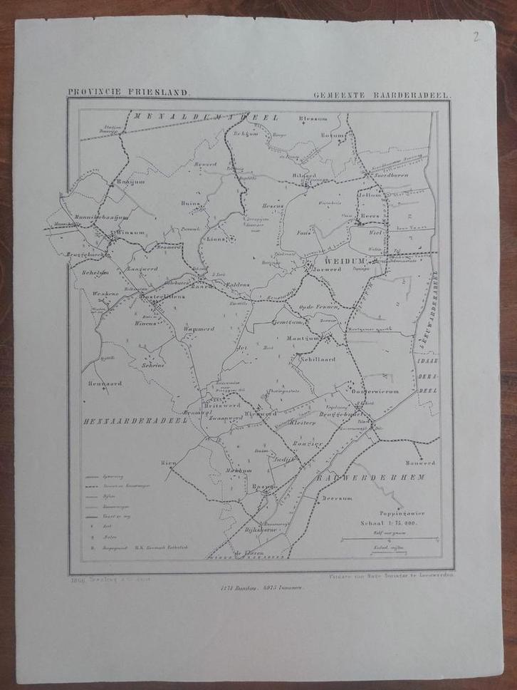 2 / Baarderadeel Makkum Weidum litho uit 1866 van J. Kuyper, Antiek en Kunst, Kunst | Litho's en Zeefdrukken, Ophalen of Verzenden