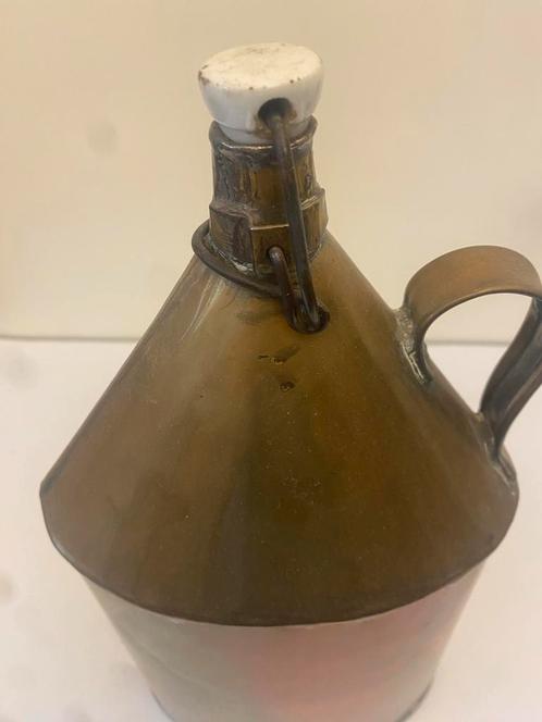 Antieke Koperen Kan met Porseleinen Stop, Antiek en Kunst, Antiek | Koper en Brons, Koper, Ophalen of Verzenden