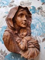 Vintage houten gesneden Madonna met kind, Maria , sculptuur, Ophalen of Verzenden