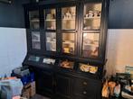 Grote zwarte buffetkast met glazen deuren, Huis en Inrichting, Kasten | Buffetkasten, Ophalen, Gebruikt, Met deur(en), Landelijk