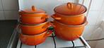 Oranje Vintage Pannenset - 5 Delig, Huis en Inrichting, Keuken | Potten en Pannen, Ophalen of Verzenden, Gebruikt, Pannenset