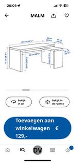 IKEA Malm Bureau - Zwartbruin met Uitschuifblad, Huis en Inrichting, Ophalen of Verzenden, Gebruikt, Bureau