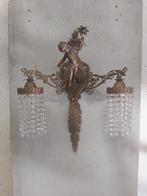 Gave antieke bronzen kristallen cupido engelen wandlamp, Antiek en Kunst, Antiek | Lampen, Ophalen of Verzenden