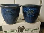 Set van 2 blauwe potten. Ook voor buiten gebruik., Tuin en Terras, Bloempotten, Ophalen, Rond, Zo goed als nieuw, Aardewerk