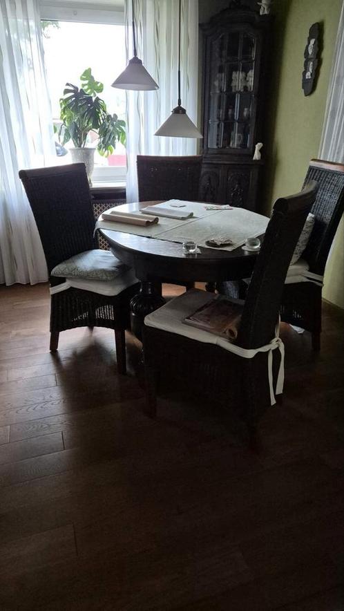 Antieke ovale tafel met 6 rieten stoelen, Huis en Inrichting, Complete eetkamers, Gebruikt, 6 tot 8 stoelen, Ophalen
