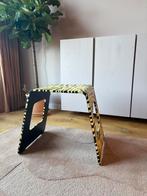 Vintage ikea Benjamin bijzettafel/kruk zebra print botergeel, Minder dan 55 cm, Vierkant, Ophalen, 45 tot 60 cm