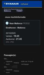 Vliegtickets 2p Eindhoven-Mallorca 20 oktober, Tickets en Kaartjes, Twee personen