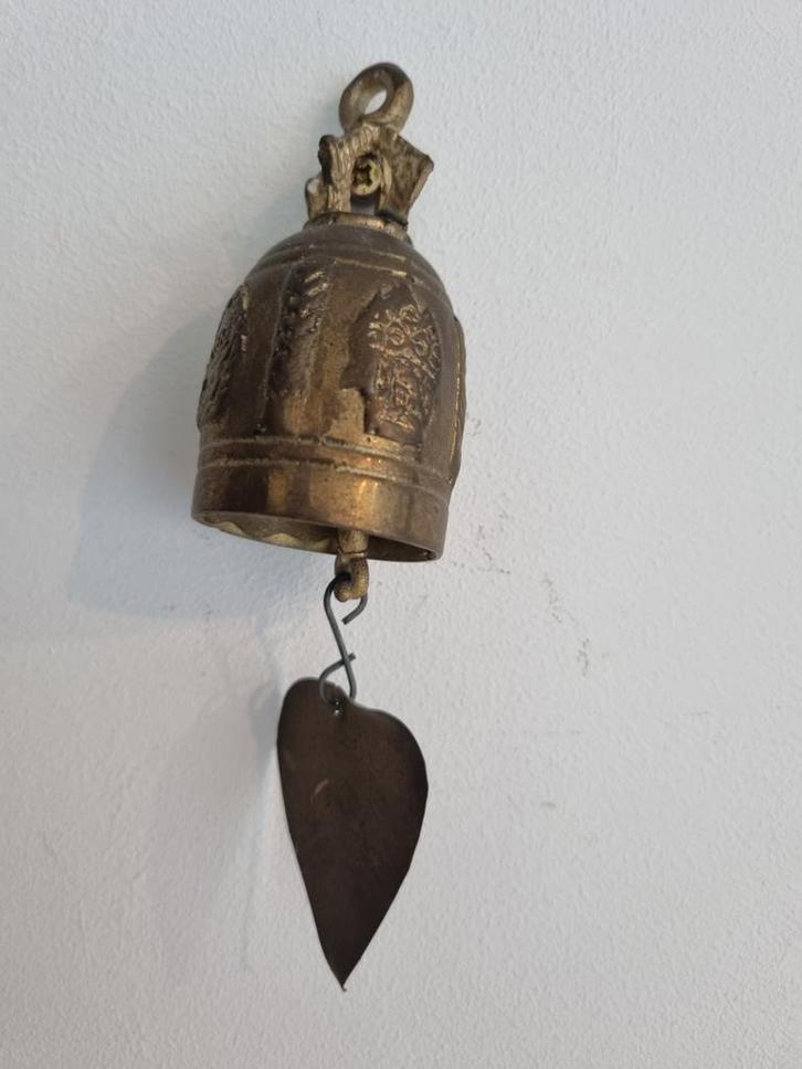 Antieke messing bel met blad, Huis en Inrichting, Woonaccessoires | Overige, Gebruikt, Ophalen of Verzenden