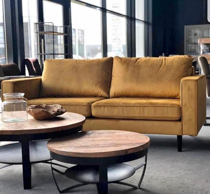 Zita Bank | Okergeel Velvet | 2,5 Zits, Huis en Inrichting, Banken | Sofa's en Chaises Longues, Gebruikt, Tweepersoons, 150 tot 200 cm