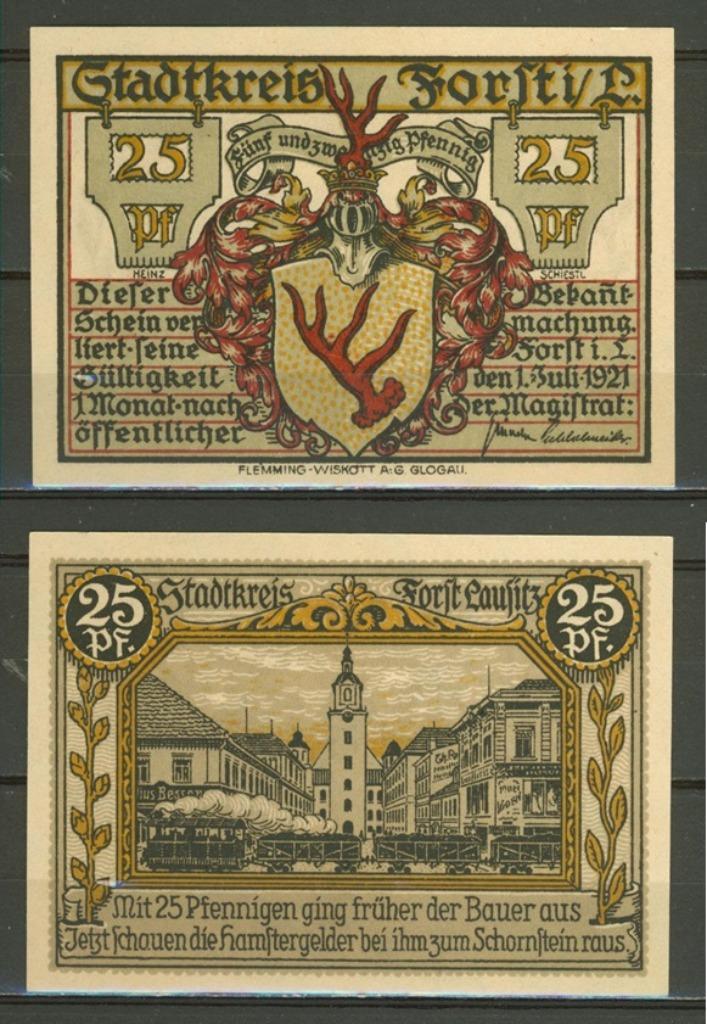 Forst i. L. 25 Pf 1921 Polen Zasieki Noodgeld Biljet r-128, Postzegels en Munten, Bankbiljetten | Europa | Niet-Eurobiljetten