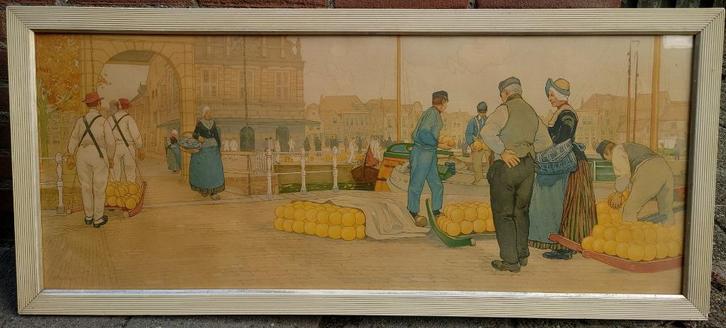 Henri Cassiers, (1858-1944) Kaasmarkt Alkmaar ~1900, litho, Antiek en Kunst, Kunst | Litho's en Zeefdrukken, Ophalen of Verzenden