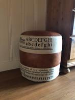 Grote poef footstool leer linnen izgs stoer, Huis en Inrichting, Rond, Leer, Ophalen of Verzenden, Zo goed als nieuw