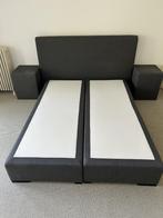 Boxspring bed met hoofdbord en 2 poefs, Ophalen, Bruin, 210 cm, Tweepersoons