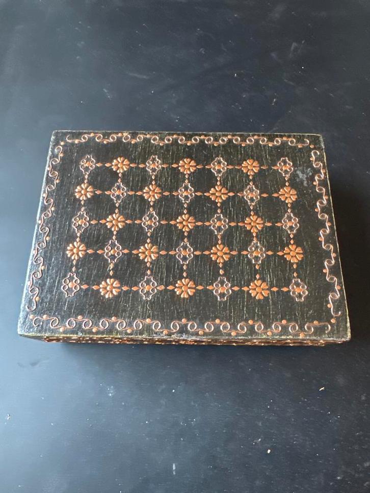 Antiek Houten Sieradendoosje met Fluweel, Antiek en Kunst, Antiek | Woonaccessoires, Ophalen of Verzenden