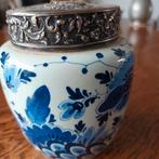 Delfs blauw gemberpotje. Met zilveren deksel., Ophalen