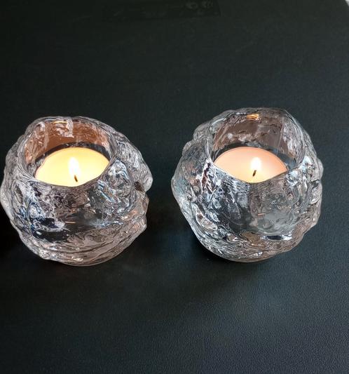 Kosta Boda snowball kristalglas waxinelichthouders, set, Huis en Inrichting, Woonaccessoires | Kandelaars en Kaarsen, Zo goed als nieuw