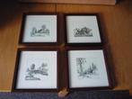 4 X KLEINE SCHILDERIJTJES / TEKENINGEN  DE 4 JAARGETIJDEN, Antiek en Kunst, Kunst | Schilderijen | Klassiek, Ophalen of Verzenden