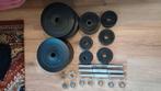 Halterschijven met dumbbells en halterstang, Sport en Fitness, Fitnessmaterialen, Ophalen, Gebruikt