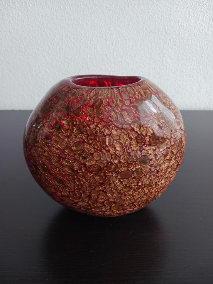 Murano Vaas Rood/Goud, Antiek en Kunst, Antiek | Glas en Kristal, Ophalen of Verzenden