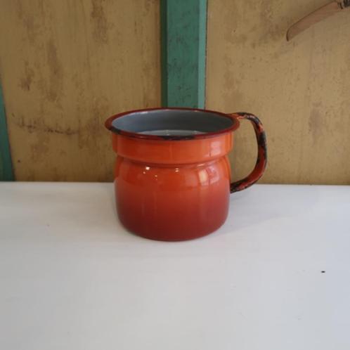 Kan koffie melk emaille rood oranje dia 18 hoogte 14 cm, Antiek en Kunst, Antiek | Emaille, Ophalen of Verzenden